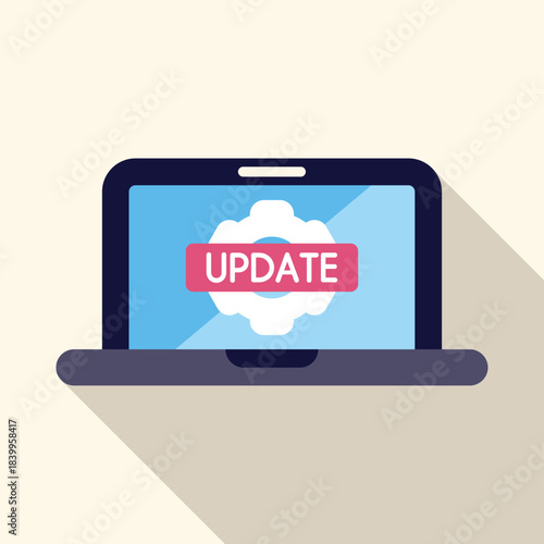 System software update process being displayed on a laptop screen with a gear icon, symbolizing optimization and improvement