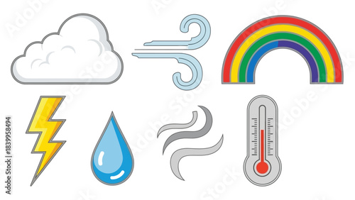 Vector art set of weather icons depicting nature scenes with vector icons