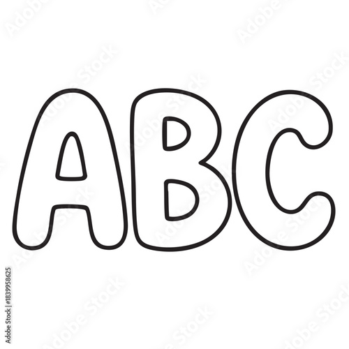 A simple illustration displaying the first three letters of the english alphabet a b and c in black and white