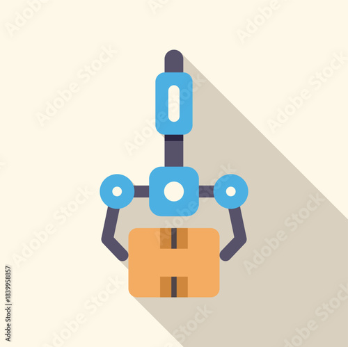 Modern robotic arm lifting cardboard box, symbolizing automated delivery, factory automation, and industrial efficiency