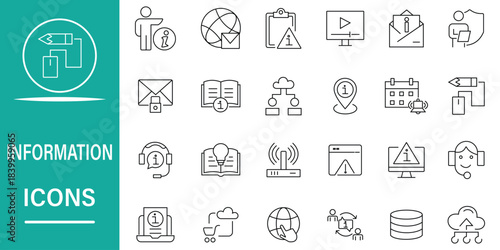Information line icon set. Includes data, info, help, support, document, assistance and more. Vector illustration. eps 10