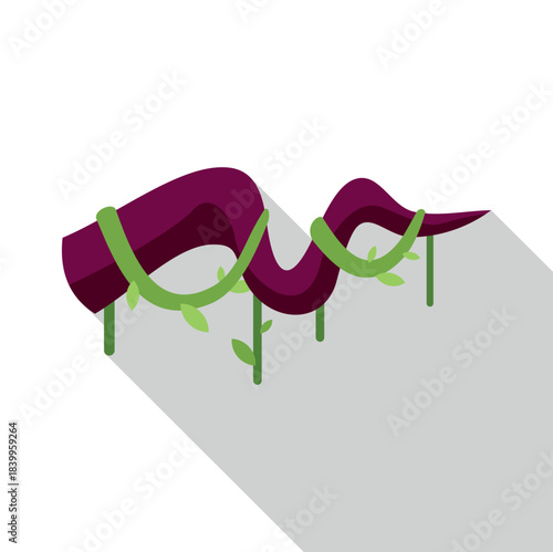 Winding purple liana with green vines and leaves showing flat design style