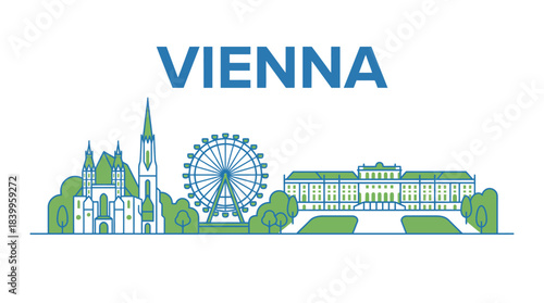 Vienna city skyline famous landmarks minimalist vector illustration