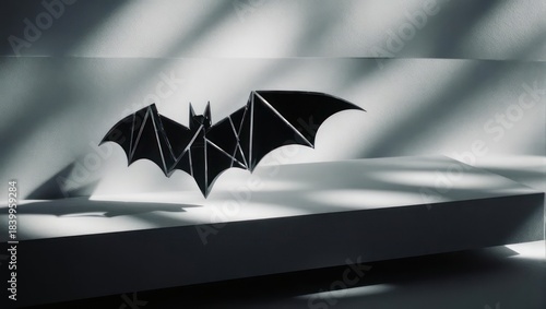 Geometric Bat Silhouette on White Background with Shadows.