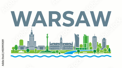 Warsaw city skyline colorful abstract vector illustration
