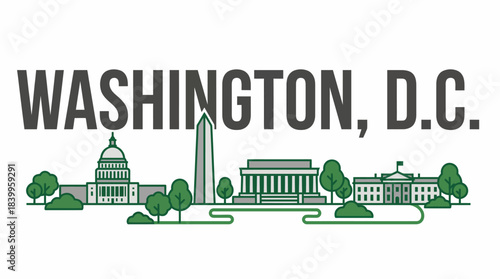 Washington D.C. city skyline with landmarks vector illustration