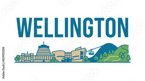 Wellington New Zealand city skyline illustration graphic