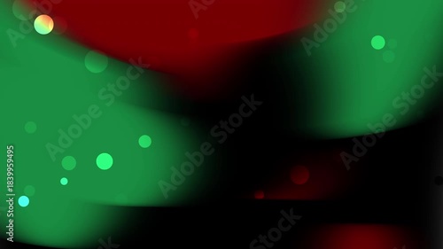 Abstract photo featuring blurred green, red, and black shapes with light orbs suitable for backgrounds, graphic design, and art projects.