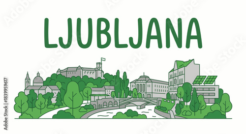 Ljubljana cityscape travel destination vector illustration outline