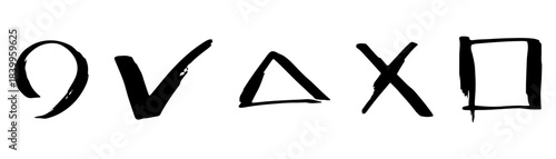 手書きの記号セット、チェックマーク、採点記号