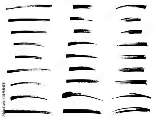 手書きのブラシストローク素材のセット、かすれ、アナログ質感