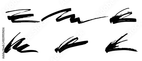 手書きのブラシストローク素材のセット、かすれ、アナログ質感