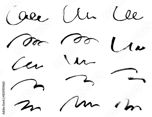 手書きのブラシストローク素材のセット、かすれ、アナログ質感