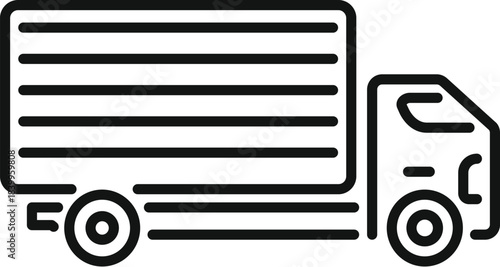Simple black and white line drawing of a delivery truck moving fast, ideal for shipping and logistics concepts
