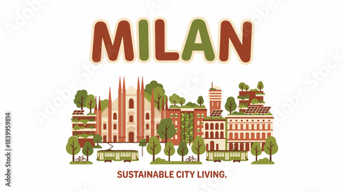 Milan sustainable city living flat vector illustration