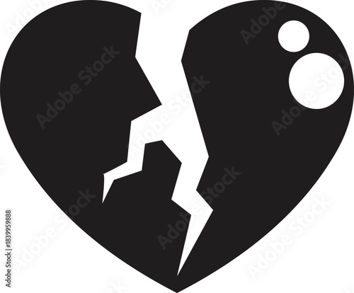 Black broken heart representing heartbreak, separation or divorce