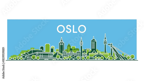 Oslo cityscape skyline panoramic green vector illustration