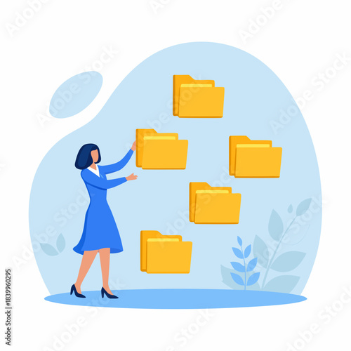 A woman managing and organizing digital files and folders efficiently