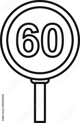 Minimalist line drawing of a road sign indicating a speed limit of 60, promoting road safety and traffic regulations