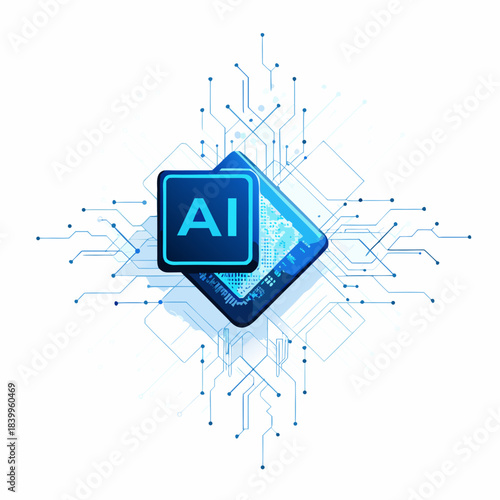Artificial intelligence concept with a circuit board and glowing digital connections