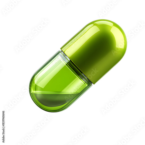 Floating Soft Green Round Pill in Air Healthcare Concept