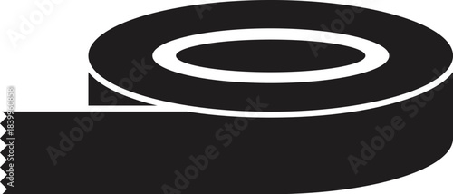 Simple black vector icon of a roll of adhesive tape unrolling, isolated on a white background