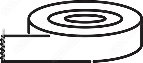 Simple line drawing of a roll of adhesive tape unrolling, showing its serrated edge
