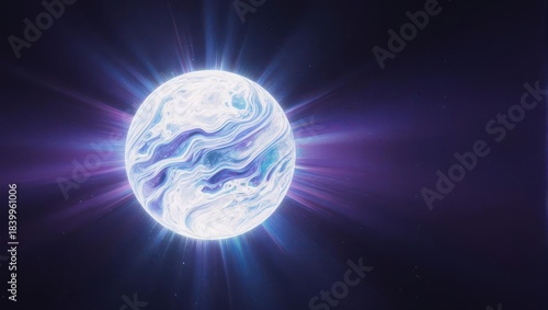 Glowing Celestial Body with Swirling Patterns and Light Rays in Deep Space.