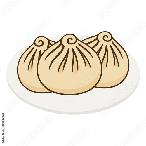 Steamed baozi bun traditional chinese food flat color vector illustration template design