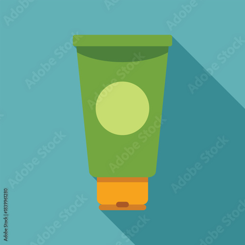 Green tube packaging for lotion or gel, casting a long shadow on blue background