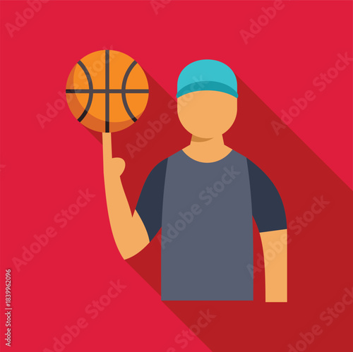 Basketball player balancing a spinning ball on finger, representing skill and sport