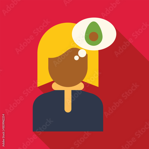 Woman having an avocado thought bubble illustrating healthy food craving and diet
