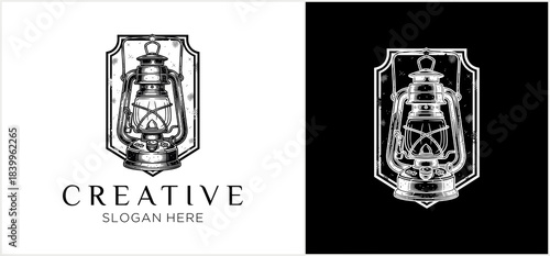 Vintage Kerosene Lantern Logo Design Illustration.