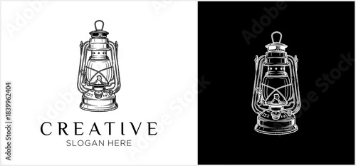 Vintage Kerosene Lantern Hand-Drawn Illustration.