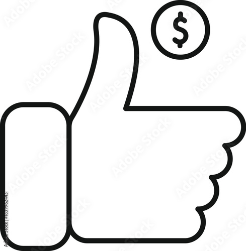 Thumbs up icon depicting approval, payment, and financial success