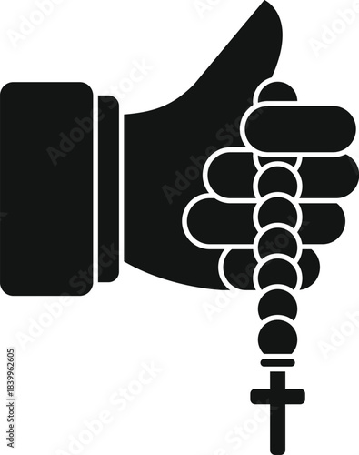 Hand holding rosary beads with a cross, symbolizing prayer and christian faith