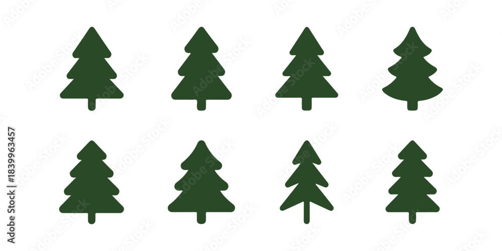 Obraz premium Set of conifer tree silhouettes design flat vector illustration in green color