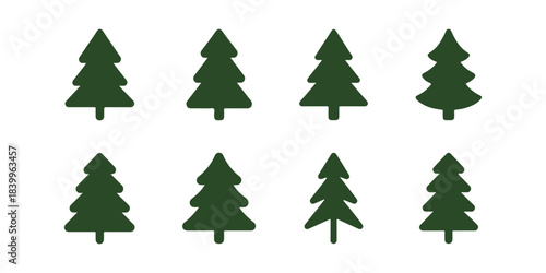 Set of conifer tree silhouettes design flat vector illustration in green color