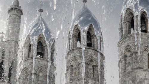 Gothic Towers in Winter - A Frozen Architectural Landscape.