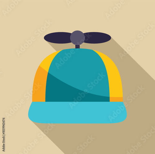 Flat design vector illustration of a colorful propeller hat with long shadow