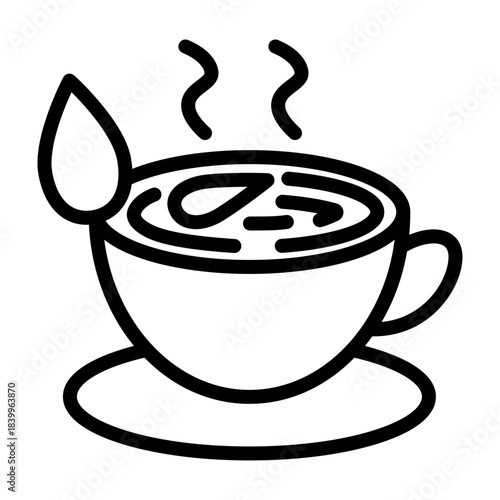 Green Tea Leaf Vector Line Icon Design