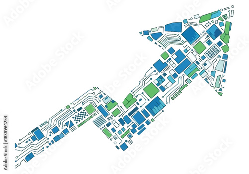 Digital Growth Arrow Made of Circuit Board Elements symbolizing technological advancement and upward trend digital transformation vector wellness technology