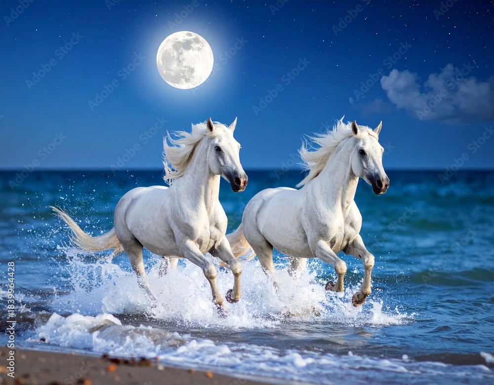 Obraz premium 海辺を走る馬