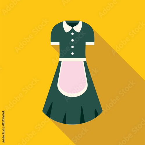 Maid uniform creating service and housekeeping concept on yellow background