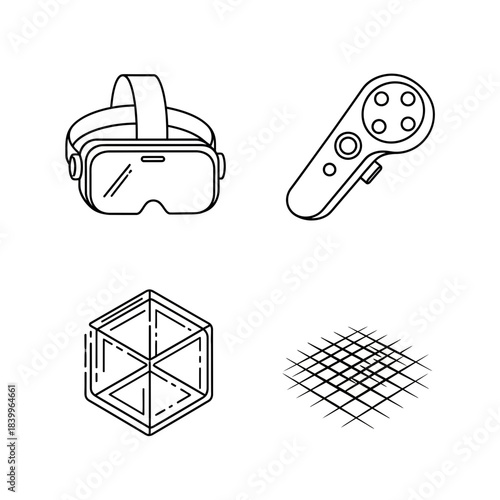 Immerse yourself in virtual reality with this modern headset and controller icon set, perfect for tech innovation projects.