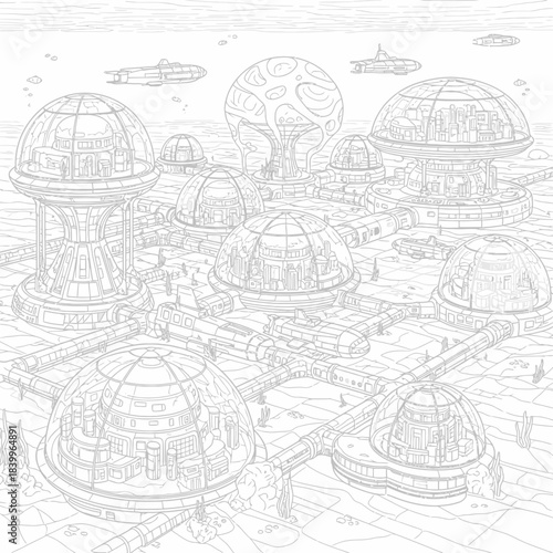 Explore a futuristic underwater city with advanced domes, submersibles, and unique aquatic architecture creating a visionary scene.