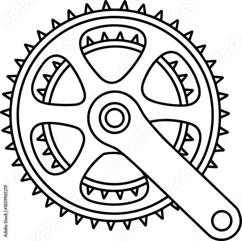 Bicycle Crankset and Chain Wheel Line Art Outline Icon Vector