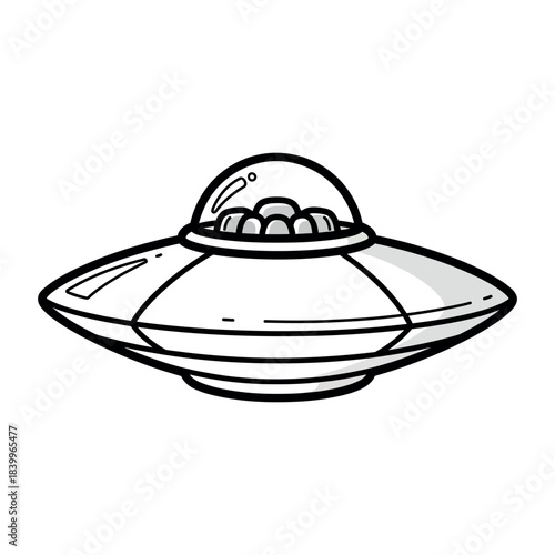 A classic flying saucer with a domed top and a retro design, symbolizing extraterrestrial encounters and science fiction narratives