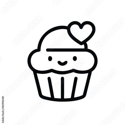 Adorable Line Art Cupcake with Heart Topping