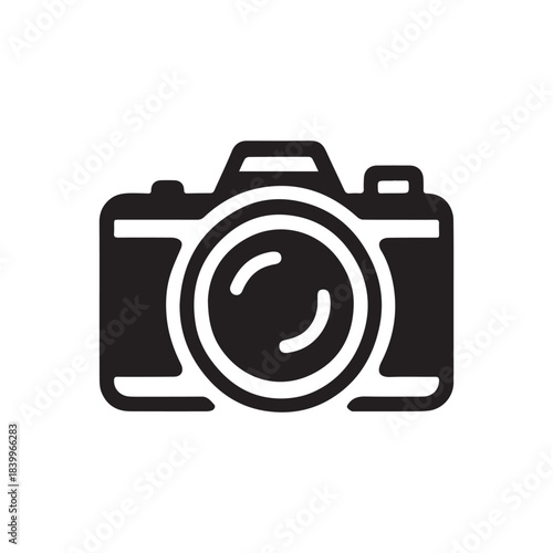 Sleek modern digital camera icon, symbolizing professional and amateur photography, visual content creation, and the art of capturing memorable moments and media